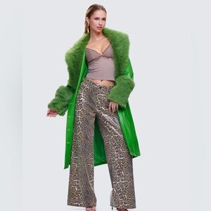 NEW Finesse Chlo Green Faux Leather Fur Trim Coat Size XL FE1